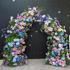Nouveauté Arche florale rose bleue violette Arrangement <span class=keywords><strong>de</strong></span> fleurs artificielles Toile <span class=keywords><strong>de</strong></span> fond <span class=keywords><strong>de</strong></span> mariage Arche en forme <span class=keywords><strong>de</strong></span> corne pour la décoration d'événements d'anniversaire - Product Image 5