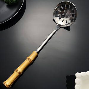 Colador de Sopa de Acero Inoxidable Estilo Chino con Mango de Bambú, Juego de Utensilios de Cocina de Madera Maciza Ecológica, Apto para Lavavajillas - Product Image 4