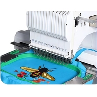 Machine à broder automatique à 12 aiguilles pour casquettes, 360x200mm, tête simple, pour chapeaux et t-shirts, 1200 tr/min