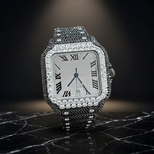 Montre de luxe à boîtier carré, bracelet en acier inoxydable, mouvement à quartz, cadran en verre, étanche 10 bars, fermoir bracelet, style rappeur - Product Image 3