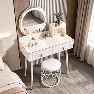 Modern Makeup <b>Vanity</b> With Lighted <b>Mirror</b> Storage Drawers Bedroom <b>Dressing</b> <b>Table</b> With Stool - Product Image 6