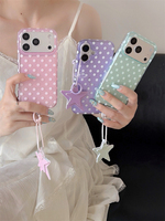 Coque de téléphone coréenne INS mignonne à pois transparents avec chaîne étoile pour iPhone 18 Pro Max 17 16 15, coque arrière rigide