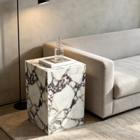 Table d'appoint de luxe en marbre Calacatta Viola, piédestal carré creux en pierre naturelle pour salon moderne haut de gamme