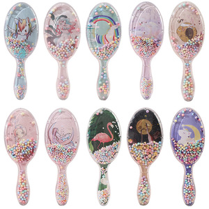 Cojín ovalado de dibujos animados bonito y personalizado, masajeador de cuero cabelludo, peine de pelo brillante, cepillo para desenredar con purpurina, cepillo para desenredar arena movediza - Product Image 2