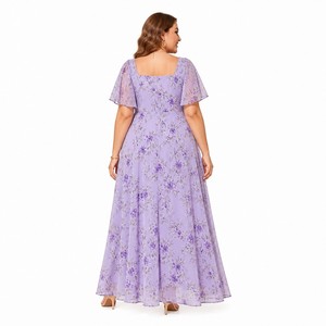 Vestido Maxi de Talla Grande con Estampado Floral, Cuello Cuadrado y Mangas con Volantes, Estilo Provenzal, 120GSM, Viscosa Voile, OEM 1X-5X - Product Image 3