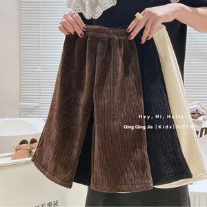 Tongxingyuan Girls Fleece Lined Ribbed Wide Leg Pants Thickened One Piece Solid Color Cotton Knitted Autumn Winter 2025 - Product Image 2