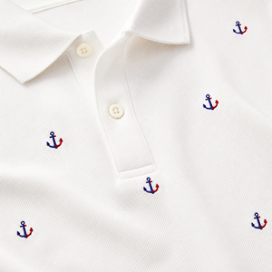 Polo personnalisé pour homme, blanc, broderie ancre, manches courtes, piqué coton, style preppy, respirant, coupe classique - Product Image 2