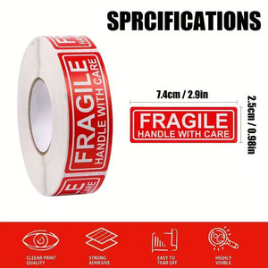 Autocollants amovibles lavables imprimés en usine, étiquettes électrostatiques en rouleau, ruban d'avertissement fragile pour <span class=keywords><strong>l</strong></span>'expédition de marchandises fragiles, dossiers - Product Image 4