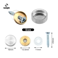 Vis décoratives en verre miroir argenté pour cuisine et salle à manger, 10mm, 12mm, 14mm, 16mm, 22mm, 24mm, à tête plate, finition dorée polie