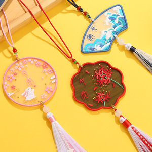 Pendentif brodé fait main DIY, style ethnique, broderie de Suzhou, thème paysage double face - Product Image 4