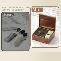 Boîte de rangement polyvalente en bois d'acacia à 6 compartiments pour sachets de thé, café, sucre, bonbons, bijoux et sachets de sucre