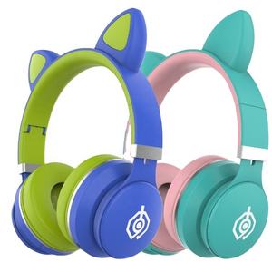 Casco con orejas de gato auriculares BT lámpara de respiración auriculares casco estéreo elegante conjunto de cabeza de metal auriculares diadema azul tooh auriculares - Product Image 1