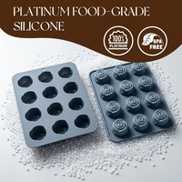 SILIKOLOCE Moule à gâteau en silicone personnalisé à 12 cavités en forme de rose pour la pâtisserie artisanale, antiadhésif, sans BPA, conforme LFGB