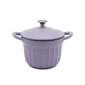 Bright Houseware 16cm Violot Cocotte de hierro fundido Mini juego de utensilios de cocina morados al por mayor esmalte holandés horno olla hierro fundido cada Cocotte