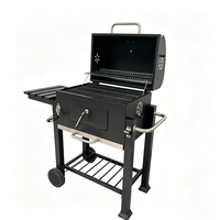 Support de terrasse robuste pour barbecue au charbon de bois domestique ; Grand barbecue extérieur noir pour le jardin