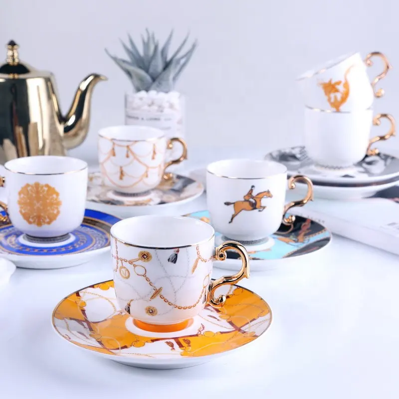 Service à thé et café en porcelaine de chine, petite tasse à café, en céramique, tasses Espresso et soucoupes, vente en gros, 6 pièces par ensemble, 50ML