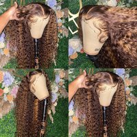 Pelucas de Cabello Humano con Encaje Frontal HD sin Pegamento para Mujeres Negras, Peluca con Ondas de Agua y Reflejos, Pre-Desplumada, Ombre, Rizada, Cabello Virgen