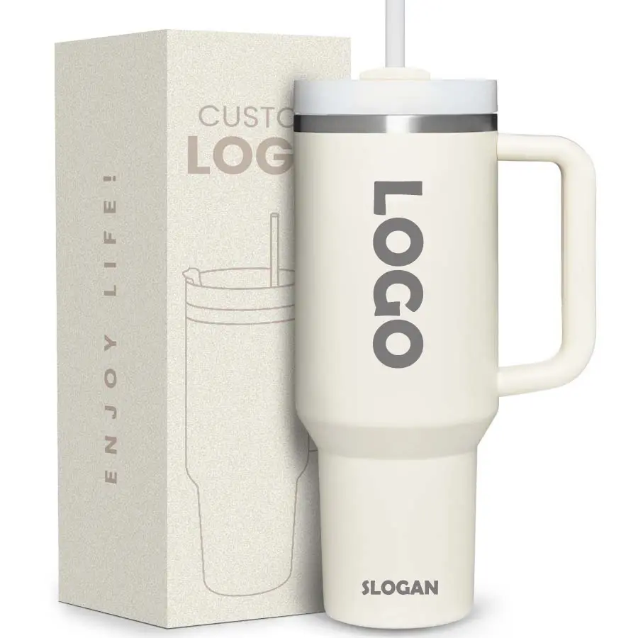 Penjualan laris pabrik kustom logo quencher travel mug 30oz 40 oz 40 oz tumbler dengan pegangan dan sedotan