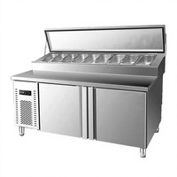 Table de préparation réfrigérée en acier inoxydable pour pizzas, avec plan de travail et congélateur intégré, idéale pour les cuisines de pizzerias