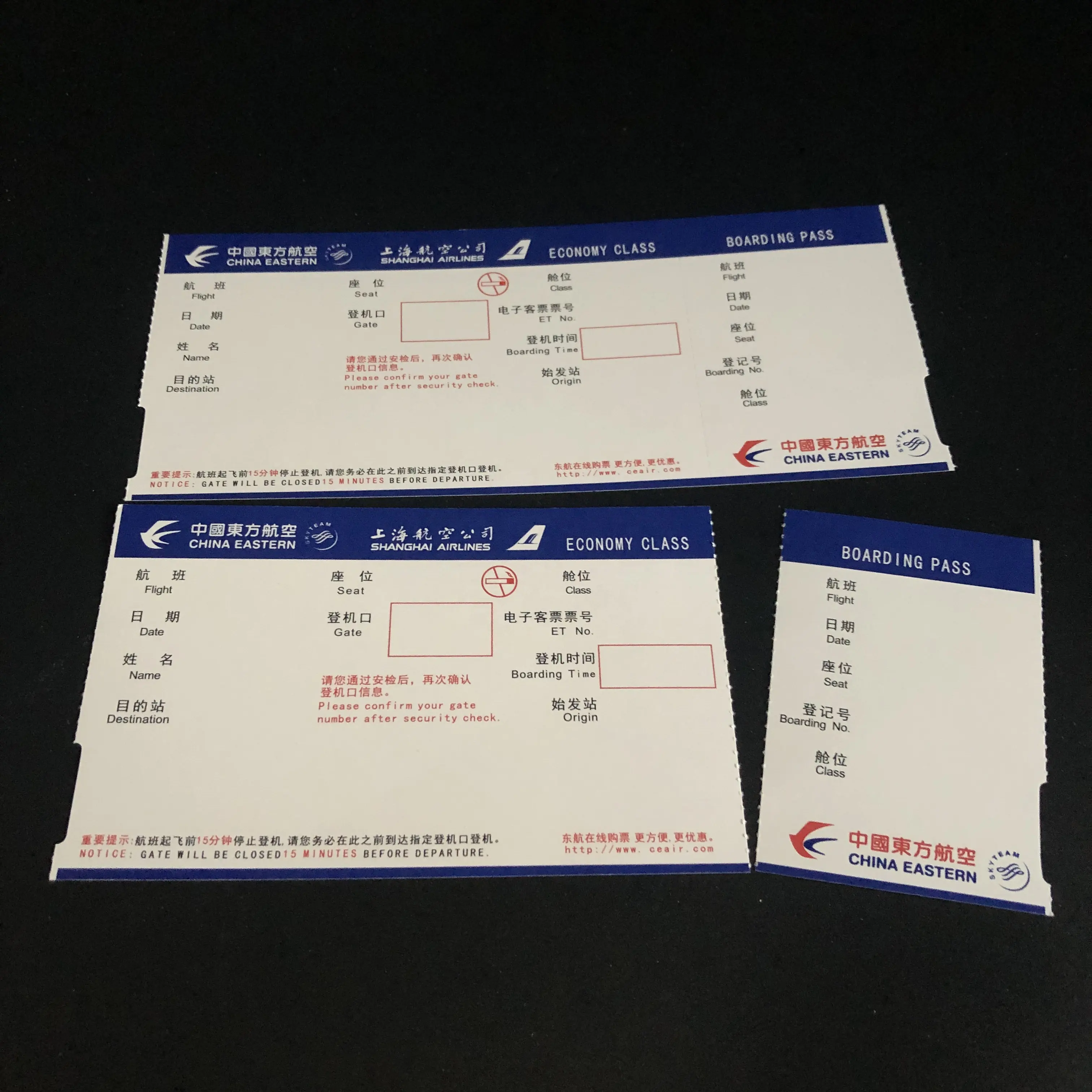 Fabrika fiyat özelleştirilmiş boş termal baskı biniş kartı kayıt havayolu bilet
