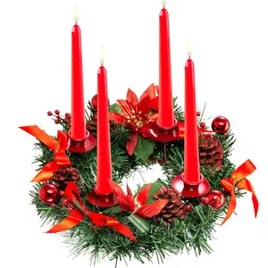 Easter Christmas Halloween Circle Silver Candle Holder Pine Cone Advent Wreath Artificial Flower Candle Holder Wreath