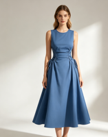 Robe longue trapèze sans manches en polyester lavé imprimé pour femme, taille élastique, style bohème décontracté, tenue d'été pour les vacances