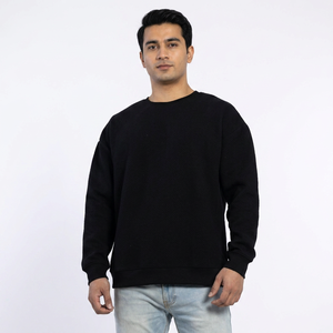 Custom Men's 100% Cotton Pure Black Long Sleeve Heavy Thick Winter Sweatshirt Quick Dry Breathable Vintage Hoodie - Product Image 1