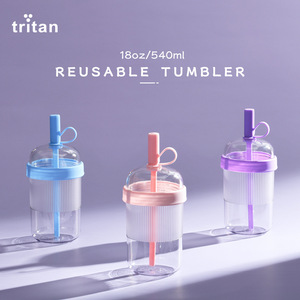 Nova Garrafa de Água Portátil de Tritan 540ml com Canudo para Chá, Café e Leite – Multicolorida para Uso Doméstico - Product Image 2