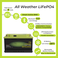 Baterai LiFePO4 12.8V 100Ah 1280Wh dengan Bluetooth BMS Terintegrasi, Baterai Siklus Dalam untuk RV, Solar, Kelautan, Penyimpanan Off-Grid