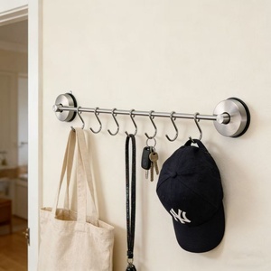 Porte-serviettes mural moderne en acier inoxydable brossé SUS avec ventouse, pour salle de bain et cuisine, 6 à 9 crochets, facile à nettoyer - Product Image 4