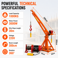 Mini-grue de construction électrique 1 tonne 220V, palan de levage de matériaux de construction, grue à bras articulé