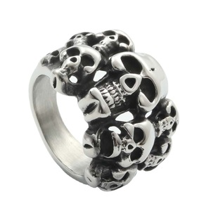 Men's Titanium Steel <b>Skull</b> <b>Ring</b> Retro Punk Skeleton Design Silver Color Gift Jewelry - Product Image 1