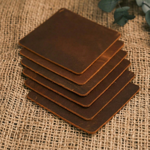 Wholesale Custom Logo Genuine Leather Coasters Thick Durable Stitch less <b>Bar</b> Restaurant Drink <b>Mats</b> Factory LC-0076C - Product Image 1