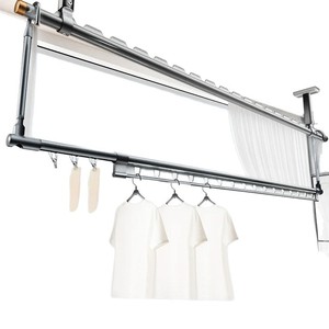 Aluminum Alloy Telescopic <b>Drying</b> <b>Rack</b> With Clips For Quilts And Clothes Balcony Use Foldable Rust Resistant - Product Image 2