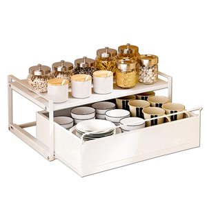 Stackable Sliding Utensils Basket Organization and Storage, Pull-able Under Cabinet Storage, Large Under Sink Organizer Drawer