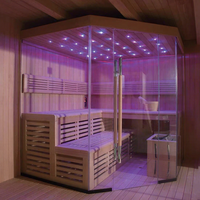 Ruang Sauna Tradisional Berkualitas Tinggi untuk 2-4 Orang, Kabin Uap Kering Dalam Ruangan, Rumah Sauna dengan Pemanas 6KW dan Lampu LED