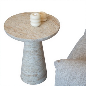 Mesa de Centro Móvil de Estilo Vintage con Aspecto de Travertino para Sala de Estar, Hotel y Casa de Huéspedes - Mesa Esquinera Pequeña de Diseño Ligero y Lujoso - Product Image 1