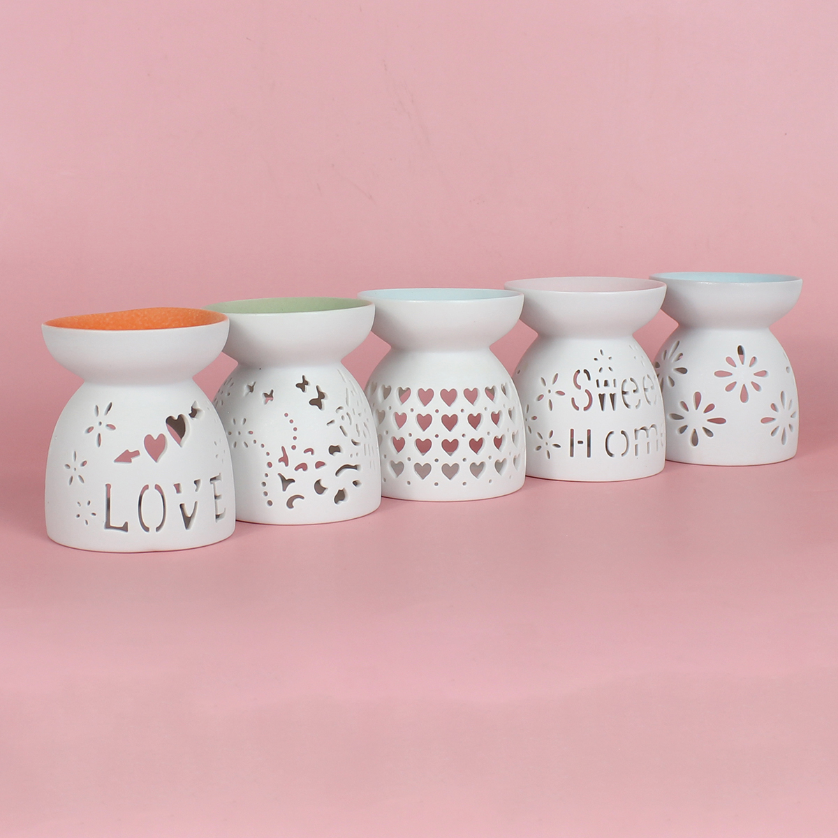 Soporte Para Velas De Té De Cerámica, Quemador De Aceite De Aromaterapia, Calentador De Cera, Soporte Para Velas Con Patrón Floral Blanco Para Regalo Del Día De San Valentín