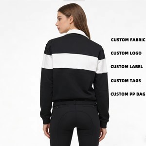 Sudadera ecuestre de manga larga para mujer con cuello alto y cremallera 1/4, bloques de color, top para montar a caballo, personalizable - Product Image 2