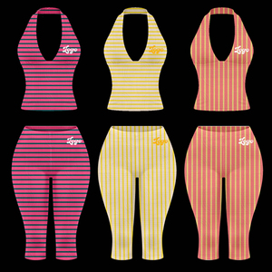 Abbigliamento Estivo da Donna, Set <span class=keywords><strong>Due</strong></span> Pezzi con Logo Personalizzato, Top Corto con Spalline e Leggings Capri in Morbido Cotone - Product Image 1