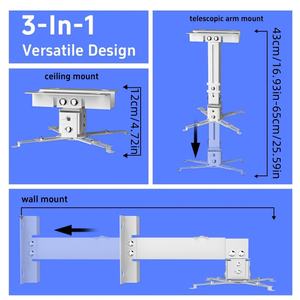 Support de montage mural pour projecteur de <span class=keywords><strong>plafond</strong></span>, universel, compatible avec un angle réglable, hauteur réglable, support de haute qualité - Product Image 2