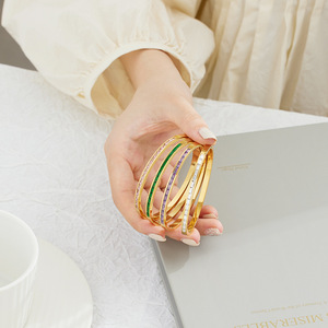 Women's High-Color <b>Titanium</b> Steel Cuff Bracelets Gold Stainless Steel Drop Glue Jewelry Mixed Batch for Foreign Trade - Product Image 2