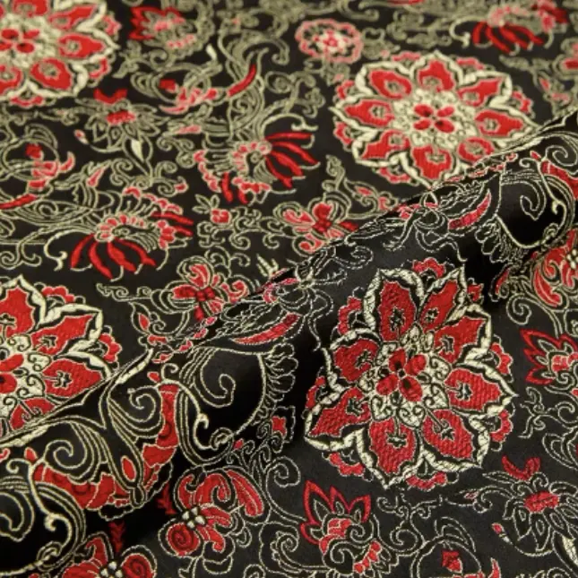 אלגנטי סגנון תוצרת סין חומר נהדר יפה פרחי אקארד Brocade פוליאסטר בד עבור שמלה