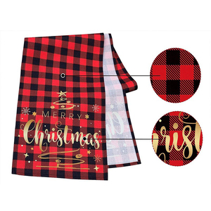 Décorations de table de cuisine Noël Flocon de neige Couverture de table Nappe à carreaux de buffle rouge Joyeux Noël Chemin de table - Product Image 2
