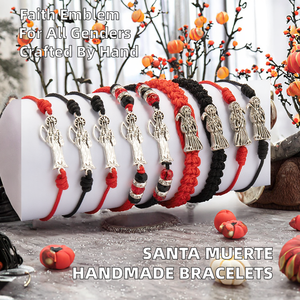 Braccialetti Portafortuna della Santa Morte, Charm Religioso Cattolico, Pulso De La Santa Muerte Messicano, Fatto a Mano in Lega con Corda Intrecciata Rossa e <span class=keywords><strong>Nera</strong></span> - Product Image 2