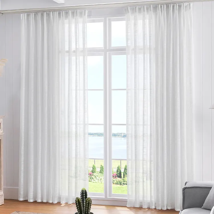 Novo Material Hotel qualidade Sólidos Voile Tecido Branco Linho Sheer Cortinas para A Sala de estar Quarto Tulle Sheer Cortina