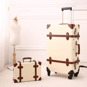 Maleta Vintage Retro con Ruedas Giratorias, Maleta Grande de 24 Pulgadas, de PU, Ligera, Duradera y Ecológica para Viajes, para Mujeres y Hombres, Color Beige - Product Image 1