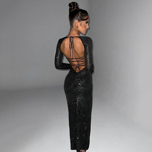 Strapless Long Sleeve Backless Slit Evening Dress For Women <b>Full</b> <b>Length</b> Sheer Layer Elegant Sexy Formal Party Wear - Product Image 4