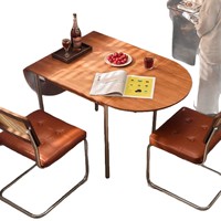 Table à manger ovale pliable, plateau en bois de caoutchouc massif, pieds en acier inoxydable poli, gain de place, extensible, style médiéval