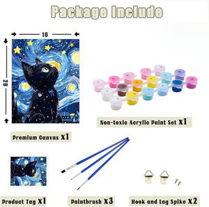 Kit Pittura a Numeri '<span class=keywords><strong>Notte</strong></span> <span class=keywords><strong>Stellata</strong></span>' di Van Gogh - Set Completo per Adulti con Tela e Colori Acrilici - Product Image 3